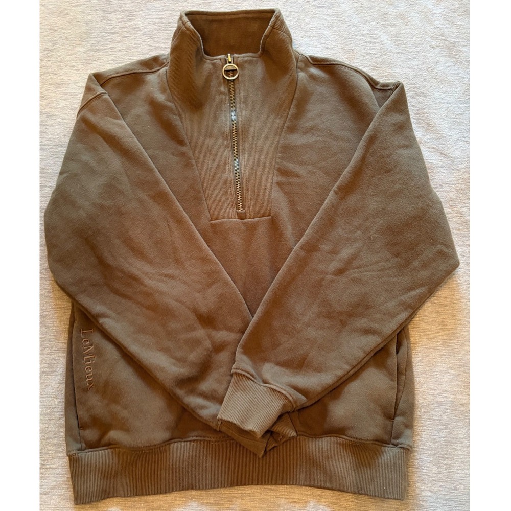 LeMieux Quarter Zip Sweatshirt Olive Green Embroidered Logo Pullover